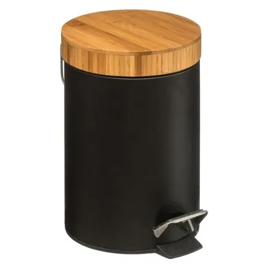 5five Simply Smart, kosz łazienkowy na śmieci z bambusową pokrywą, czarny, 3 l