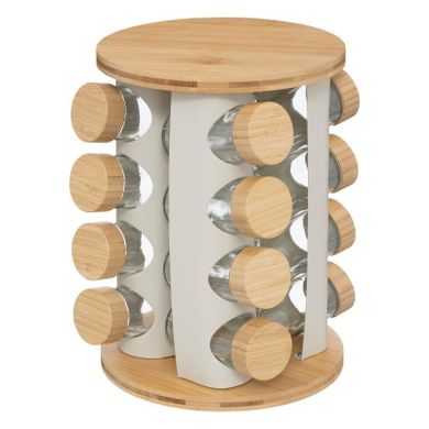 5five Simply Smart, obrotowy stojak na przyprawy z 13 słoikami z bambusowymi zakrętkami, Sensia