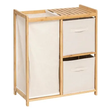 5five Simply Smart, regał bambusowy z koszem na pranie, Tidy box, i pojemnikami, 66-33,3-78.5 cm