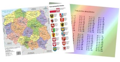 7R, podkładka na biurko, mata, A3, dwustronna, tabliczka mnożenia, mapa Polski