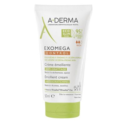 A-Derma, Exomega Control Emollient Cream, zmiękczający krem przeciw swędzeniu do skóry suchej i atopowej, 50 ml