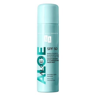 AA, Aloes, mgiełka do twarzy nawilżająco-rozświetlająca,SPF50, 100 ml