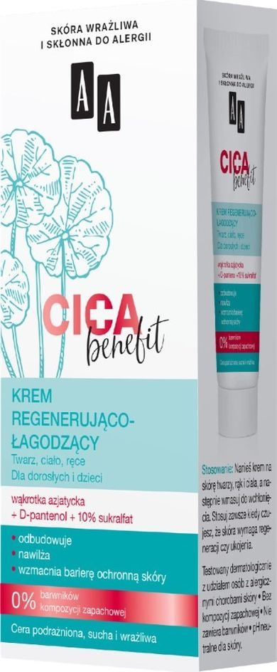 AA, CICA Benefit, krem regenerująco-łagodzący do twarzy i ciała, 50 ml