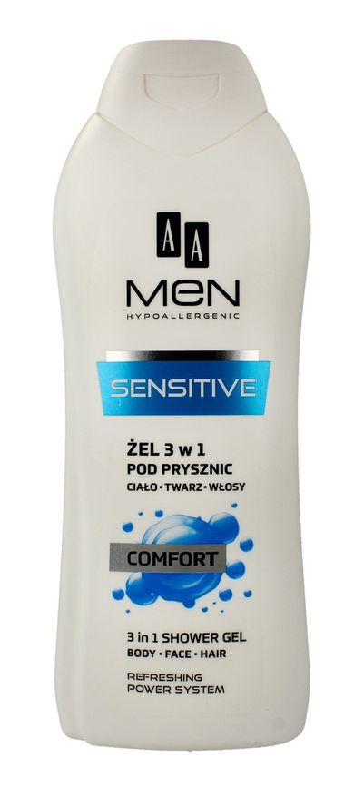 AA Men, Sensitive, żel pod prysznic 3w1, Comfort, 400 ml