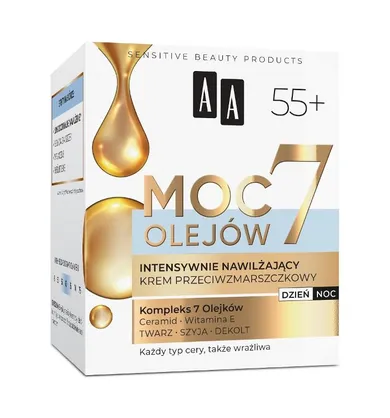 AA, Moc 7 Olejów 55+, krem przeciwzmarszczkowy intensywnie nawilżający, 50 ml