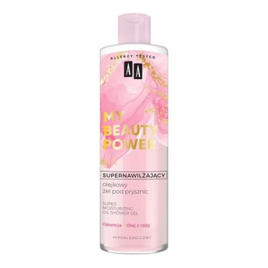 AA, My Beauty Power, supernawilżający olejkowy żel pod prysznic, opuncja i olej z róży, 400 ml