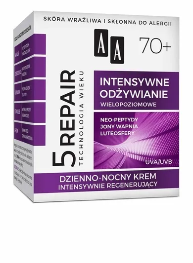 AA, Technologia Wieku, 5Repair 70+ Intensywne Odżywianie, krem intensywnie regenerujący na dzień i noc, 50 ml