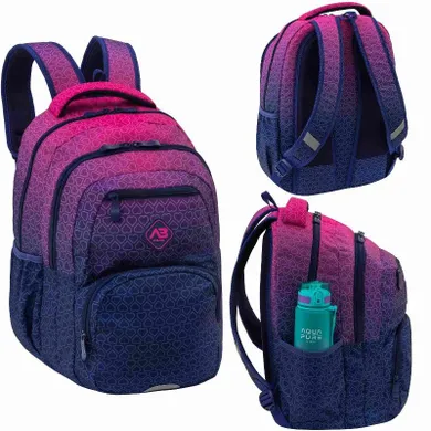 Abag, plecak szkolny, 3-komorowy, hexagon pink ombre