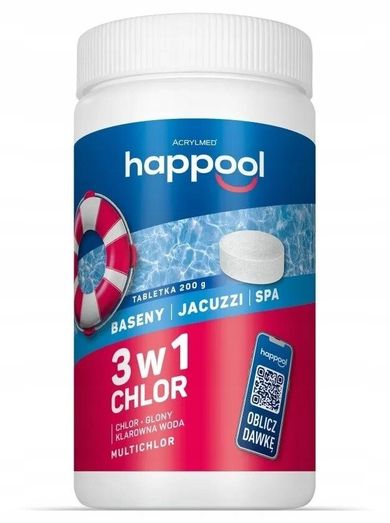 Acrylmed, Happool, Multichlor, tabletki do długotrwałej dezynfekcji wody basenowej, 200g, 1 kg
