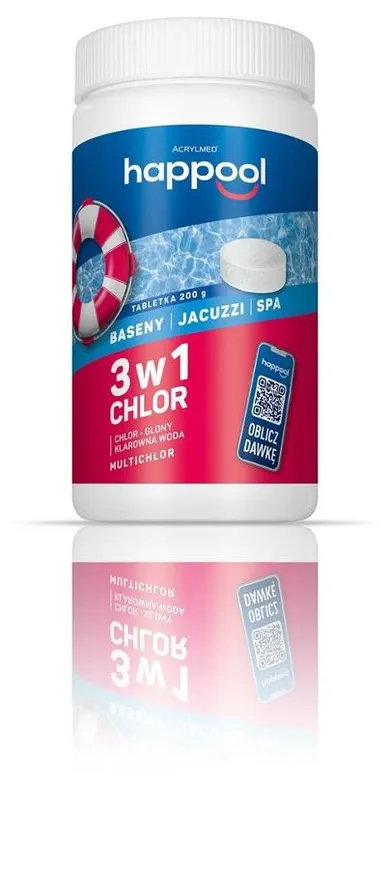 Acrylmed, Happool, Triochlor, bakteriobójcze tabletki do basenów, 200g, 1 kg