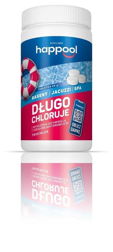 Acrylmed, Happool, Triochlor, tabletki do przedłużania dezynfekcji wody basenowej, 20g, 1 kg