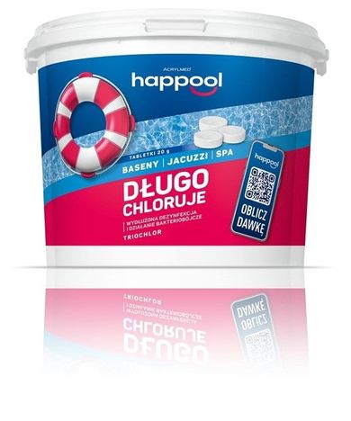 Acrylmed, Happool, Triochlor, tabletki do przedłużania dezynfekcji wody basenowej, 20g, 3 kg