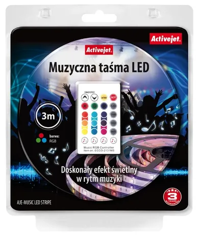 Activejet, taśma muzyczna LED, AJE-LED Music Stripe, 3 m, multikolor, IP65