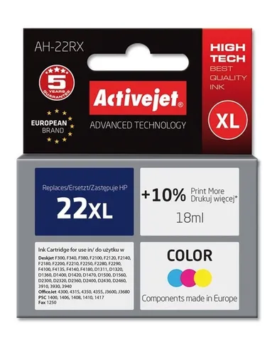 Activejet, tusz do drukarki, zamiennik HP 22XL C9352A, Premium, 18 ml, kolor, AH-22RX