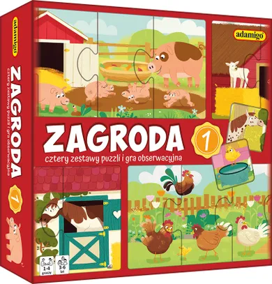 Adamigo, Zagroda, puzzle obserwacyjne z grą, 20 elementów
