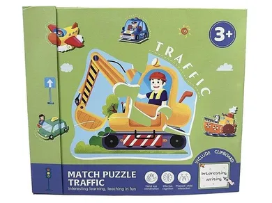 Adar, drewniane puzzle, układanka z tablicą suchościeralną, pojazdy