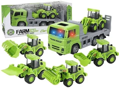 Adar, tir laweta z pojazdami budowlanymi, zielony