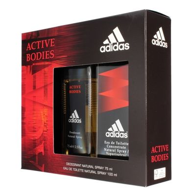 Adidas, Active Bodies, dezodorant naturalny w sprayu, 75 ml + woda toaletowa, 100 ml, zestaw prezentowy