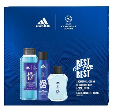 Adidas, UEFA Champions League, Best Of The Best, zestaw prezentowy: woda toaletowa, 100 ml + żel pod prysznic 3w1, 250 ml + dezodorant spray, 150 ml