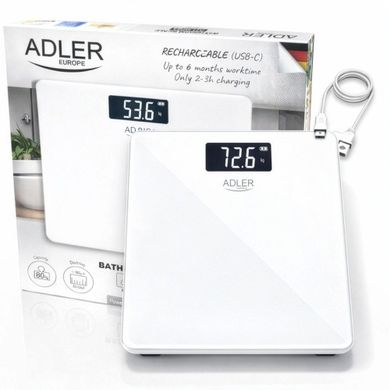 Adler, waga łazienkowa USB-C, akumulatorowa, do 180 kg