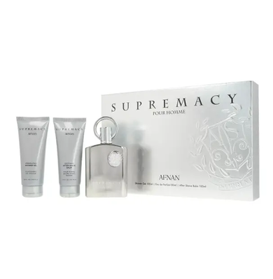 Afnan, Supremacy Silver, zestaw: woda perfumowana, 100 ml + żel pod prysznic, 100 ml + balsam po goleniu, 100 ml