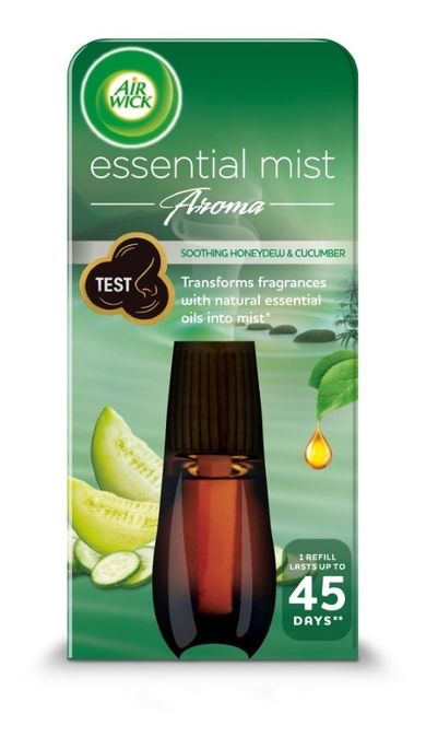 Air Wick, Essential Mist Aroma, odprężający wkład do automatycznego odświeżacza o zapachu ogórka i melona miodowego, 20 ml