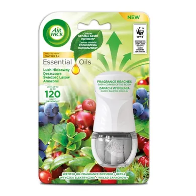 Air Wick, Essential Oils, elektryczny odświeżacz powietrza i wkład, Deszczowa Świeżość Lasów Amazonii, 19 ml