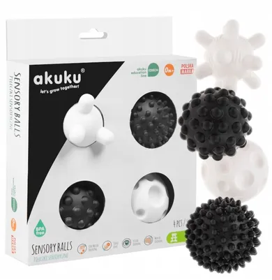 Akuku, piłeczki sensoryczne, czarno-białe, 4 szt.