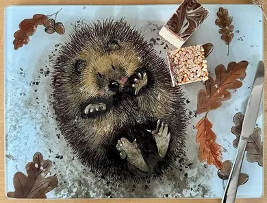 Alex Clark, deska ozdobna, szklana, jeżyk na plecach