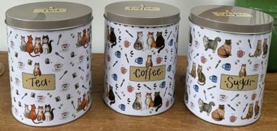 Alex Clark, zestaw puszek, herbata, kawa, cukier, 4 koty