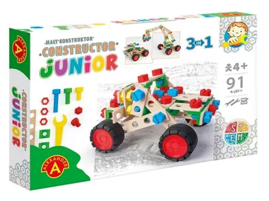 Alexander, Mały Konstruktor Junior, Offroad Vehicle 3w1, drewniane klocki konstrukcyjne, 91 elementów