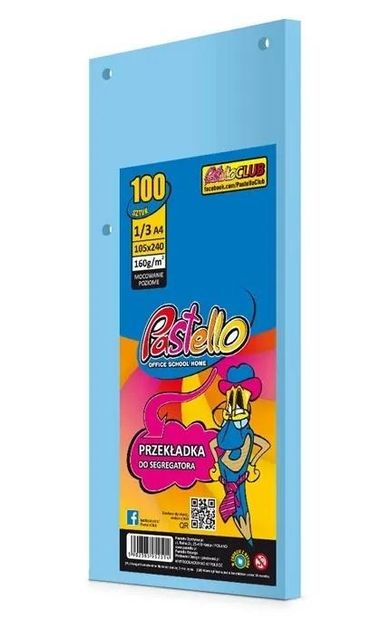 Alfa Pastello, przekładka do segregatora, 1/3 A4, 100 kartek, IT120 nieb