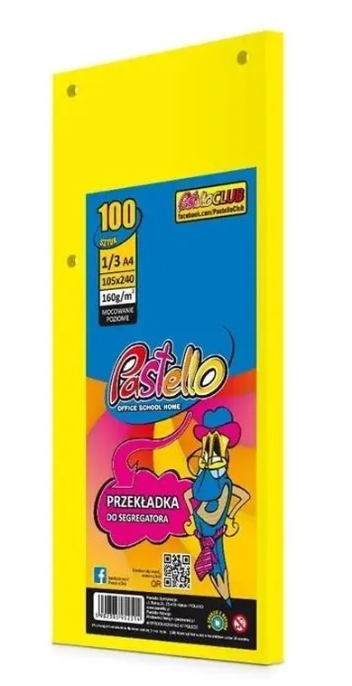 Alfa Pastello, przekładka do segregatora, 1/3 A4, 100 kartek, IT210 żółta