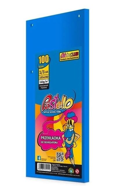 Alfa Pastello, przekładka do segregatora, 1/3 A4, 100 kartek, IT220 nieb