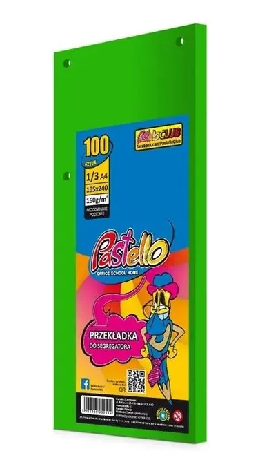 Alfa Pastello, przekładka do segregatora, 1/3 A4, 100 kartek, IT230 ziel