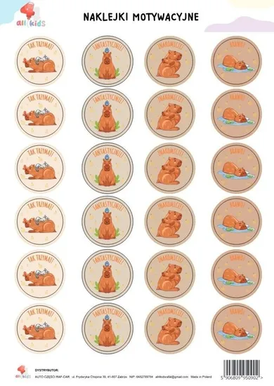 All4Kids, naklejki motywacyjne, A4, Kapibara motywiara