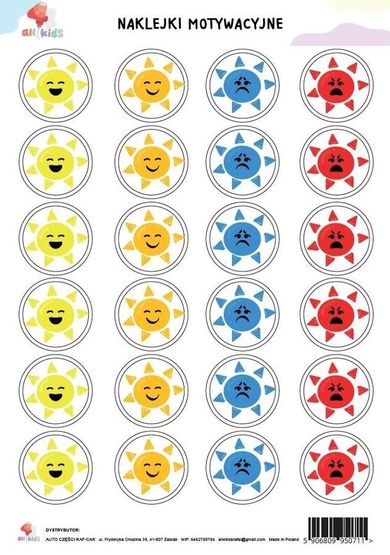 All4Kids, naklejki motywacyjne, A4, słoneczka