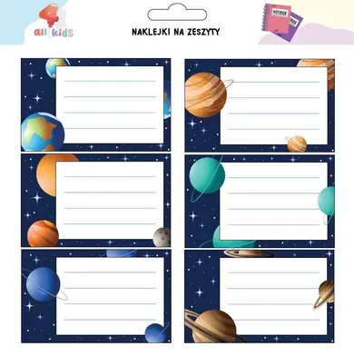All4Kids, naklejki na szafkę i zeszyt, Kosmos