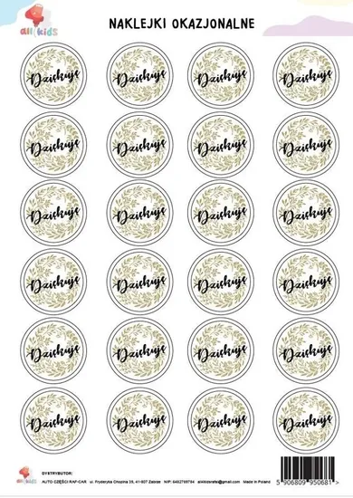 All4Kids, naklejki okrągłe, Dziękuję, A4
