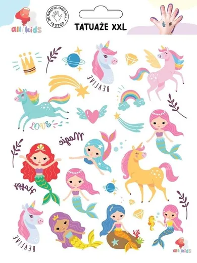 All4kids, tatuaże zmywalne, jednorożce, XXL