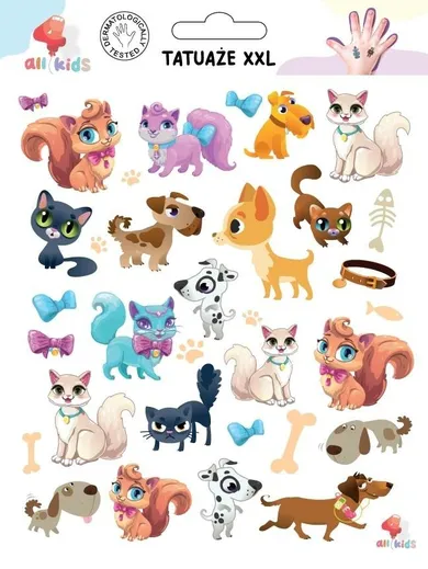 All4kids, tatuaże zmywalne pieski i kotki, XXL