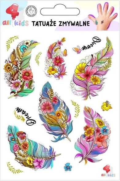 All4Kids, tatuaże zmywalne, pióra i kwiaty