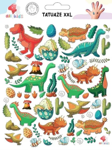 All4kids, tatuaże zmywalne XXL, dinozaury