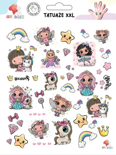 All4kids, tatuaże zmywalne XXL, księżniczki