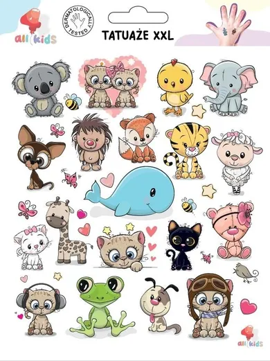 All4kids, tatuaże zmywalne XXL, słodkie zwierzaki