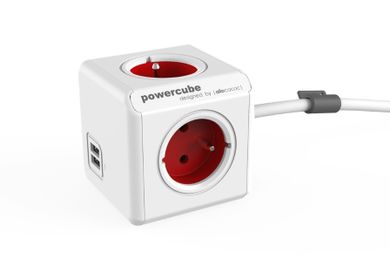 Allocacoc, PowerCube Extended USB, przedłużacz, czerwony, 1,5 m, 2402RD/FREUPC