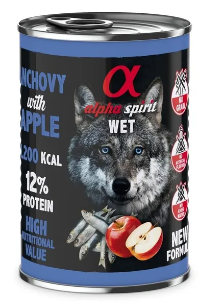 Alpha Spirit, anchois i jabłko, karma mokra dla psa, 400g
