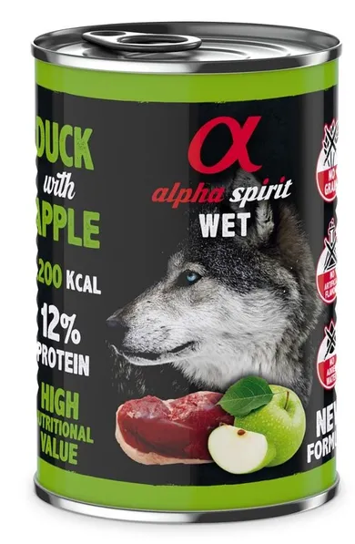 Alpha Spirit, kaczka i jabłko, karma mokra dla psa, 400g