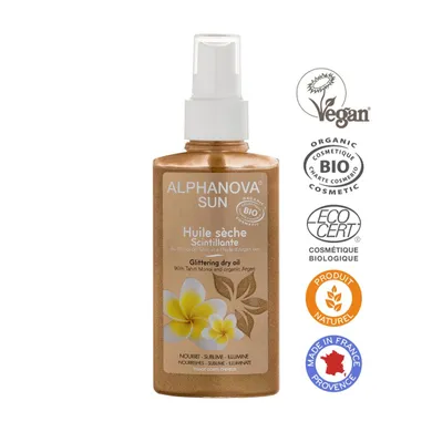 Alphanova Sun, Bio, olejek w spray'u utrwalający opaleniznę, z drobinkami, 125 ml