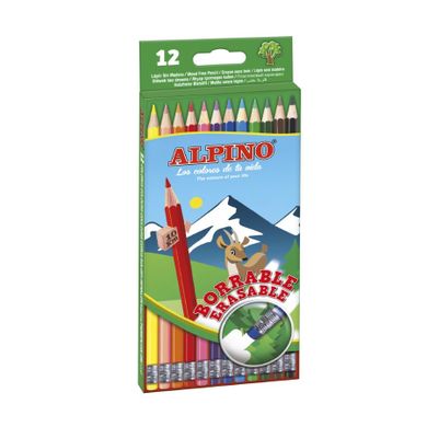 Alpino, Erasable, kredki ołówkowe z gumką, 12 kolorów